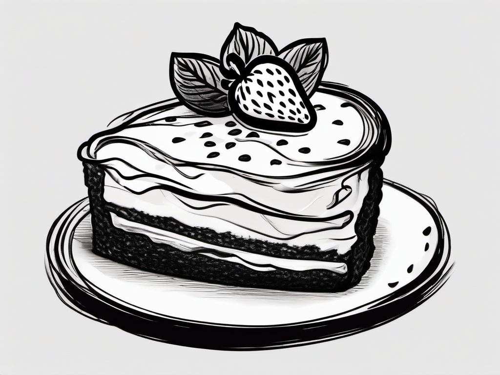 drawing of a strawberry on a cake  minimal rough sketch scribbles,doodles,black and white