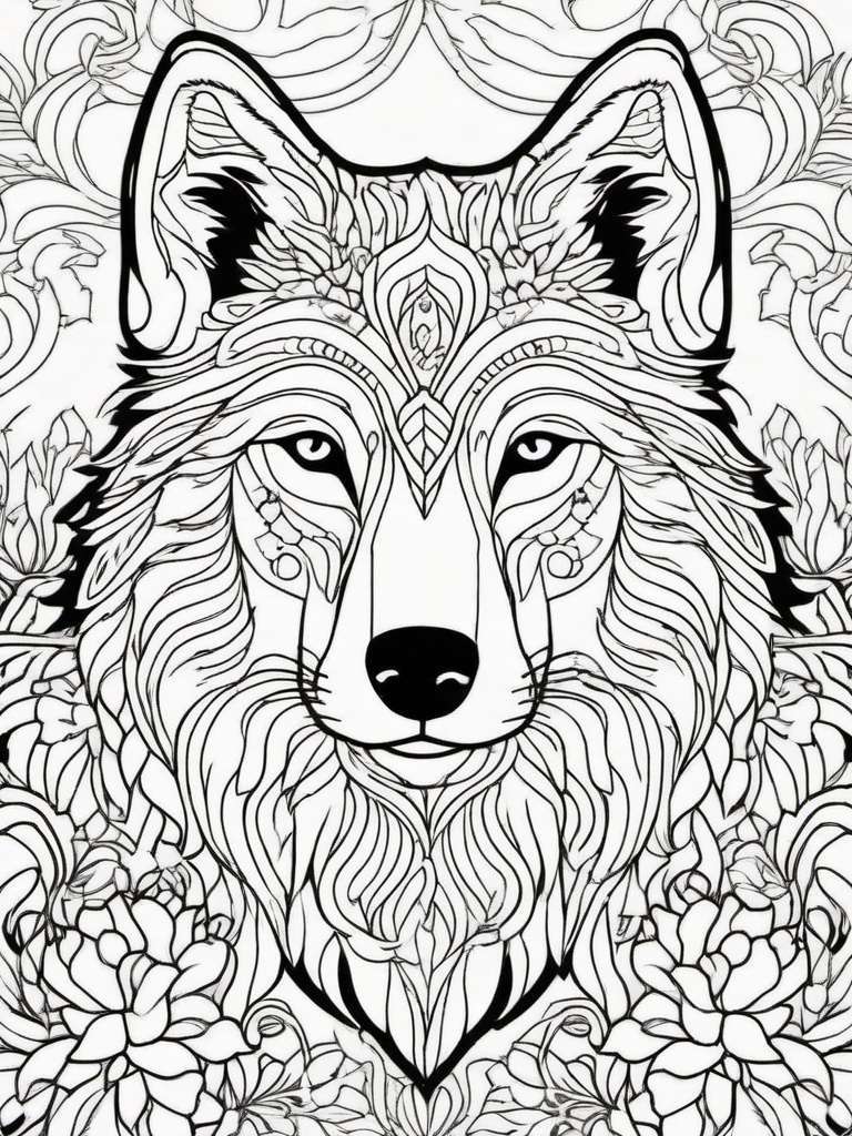 Wolf Coloring Pages - Wolf with a colorful floral background  simple coloring pages