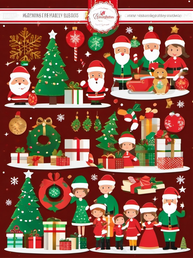 Christmas Pictures Clipart,Designing a family holiday album  simple, 2d flat