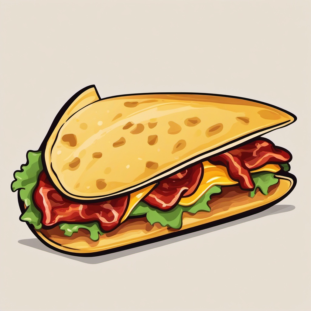 Taco clipart - taco with melted cheese and crispy bacon  color,minimalist,vector clipart