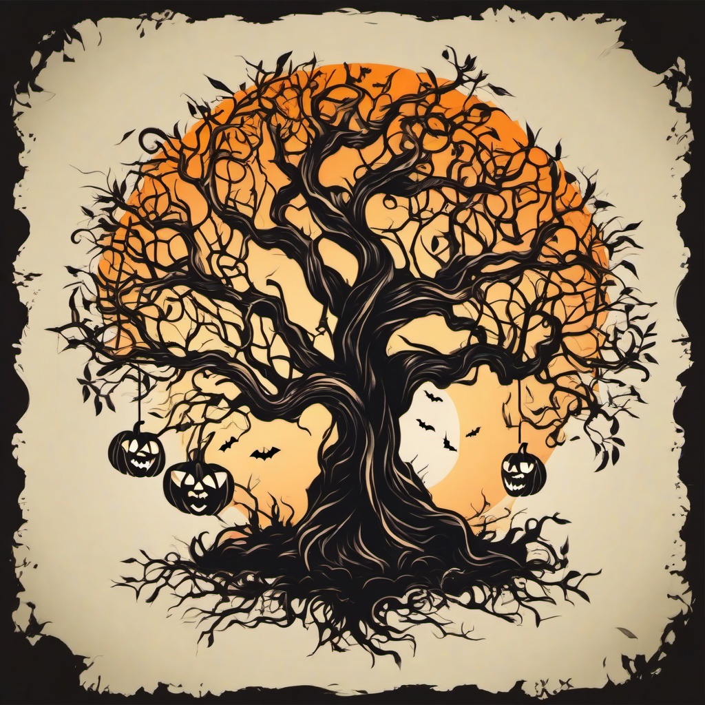 halloween tree tattoo  simple vector color tattoo