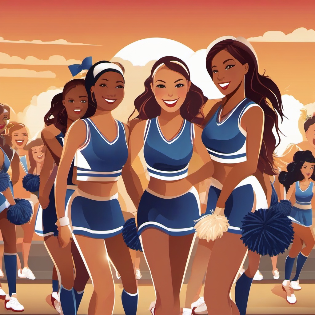 Cheerleader clipart - cheerleader smiling with friends after a game  