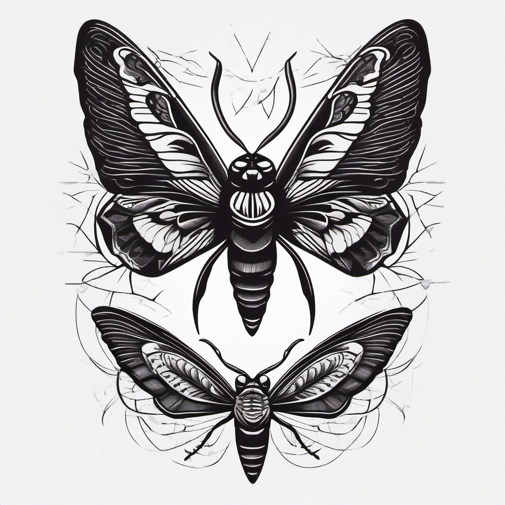 moth and magpie tattoo  simple vector color tattoo, minimal, white background