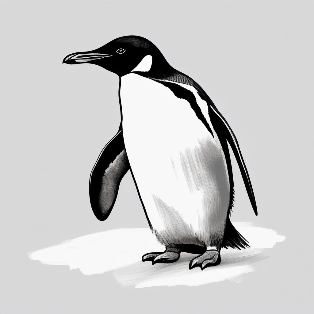 drawing of a penguin in Antarctica  minimal rough sketch scribbles,doodles,black and white