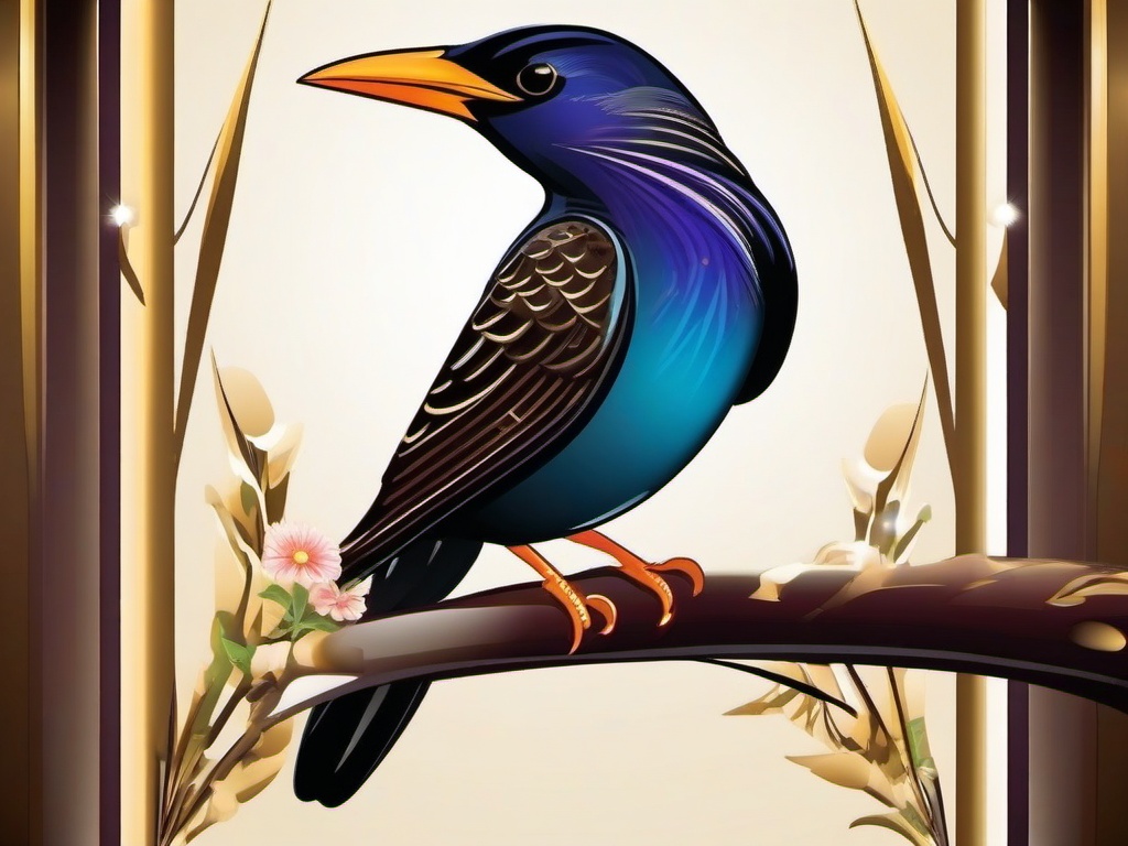 Starling Cartoon - Cartoon of starling with shiny feathers  