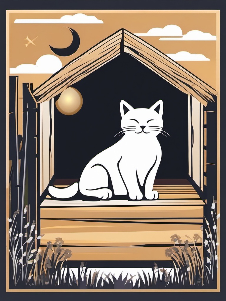 Cat clipart - Barn cat napping in the sun, ,vector color clipart,minimal