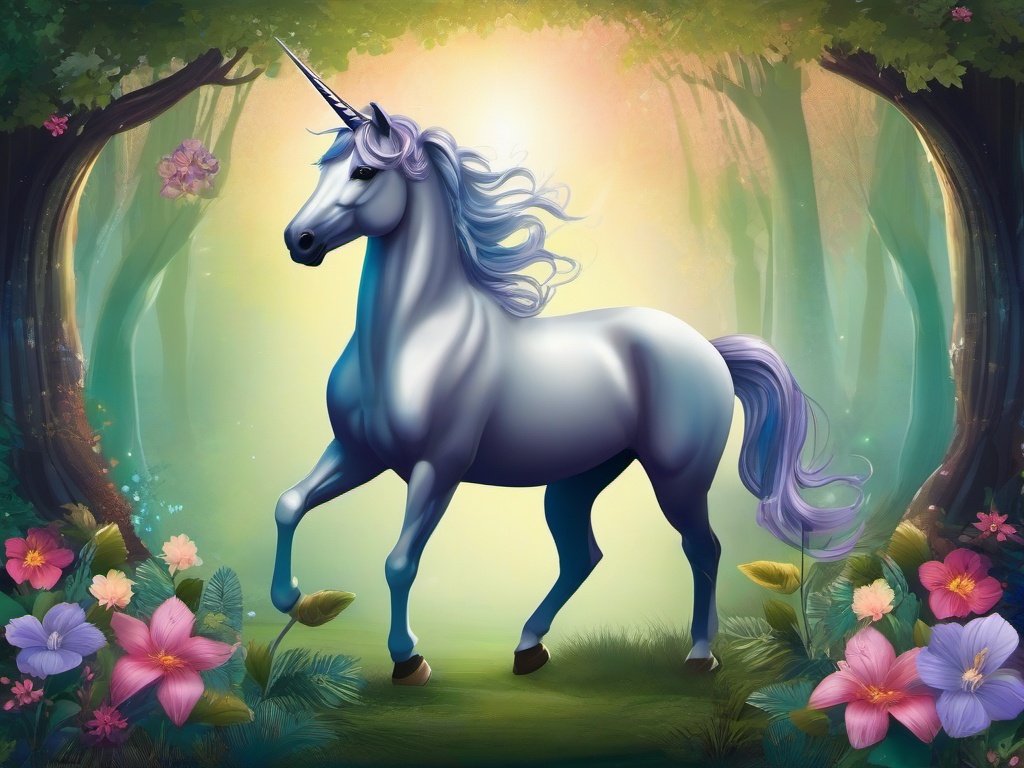 Unicorn clipart - unicorn standing in a magical forest  