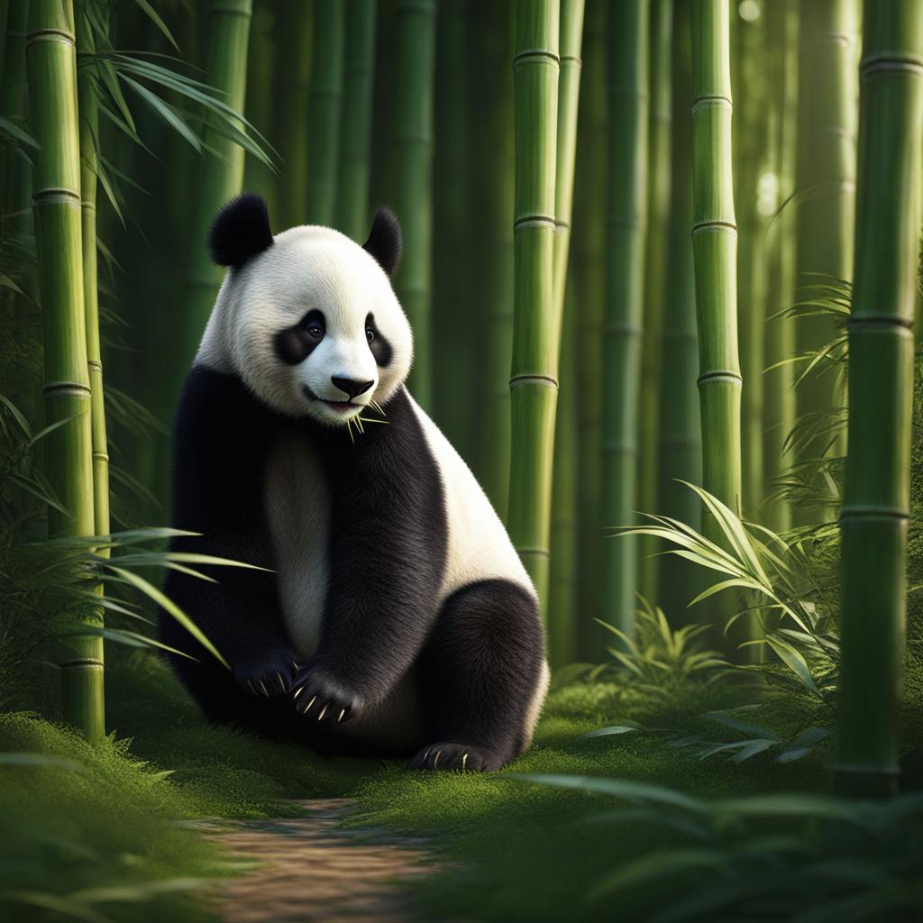 panda munching on bamboo in a lush bamboo forest 8k ultrarealistic cinematic 