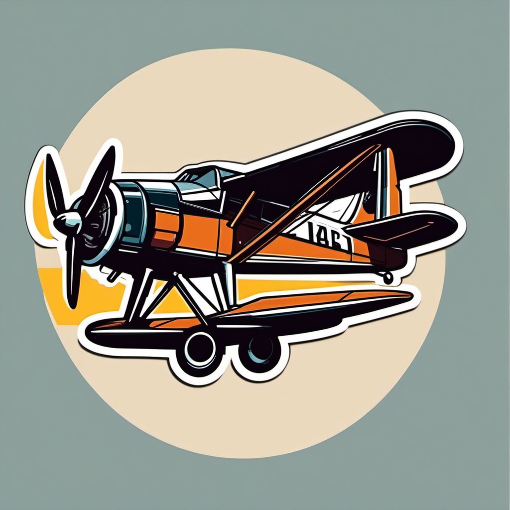 Double Propeller Plane Sticker - Vintage aviator, ,vector color sticker art,minimal