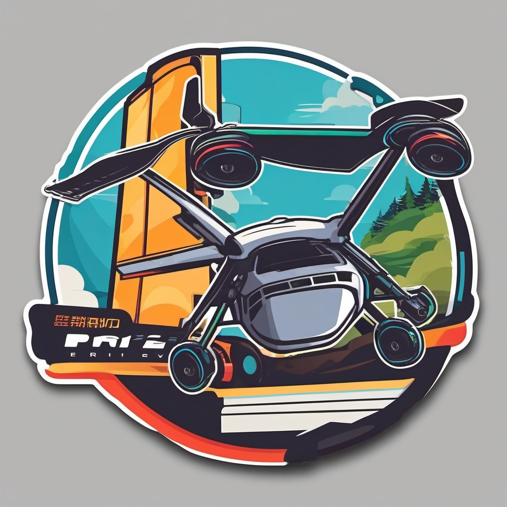 Delivery Drone Sticker - Aerial parcel service, ,vector color sticker art,minimal