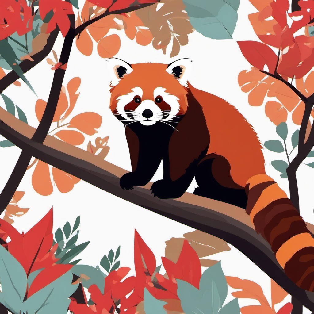 Red Panda Clip Art - A red panda perched in a tree,  color vector clipart, minimal style