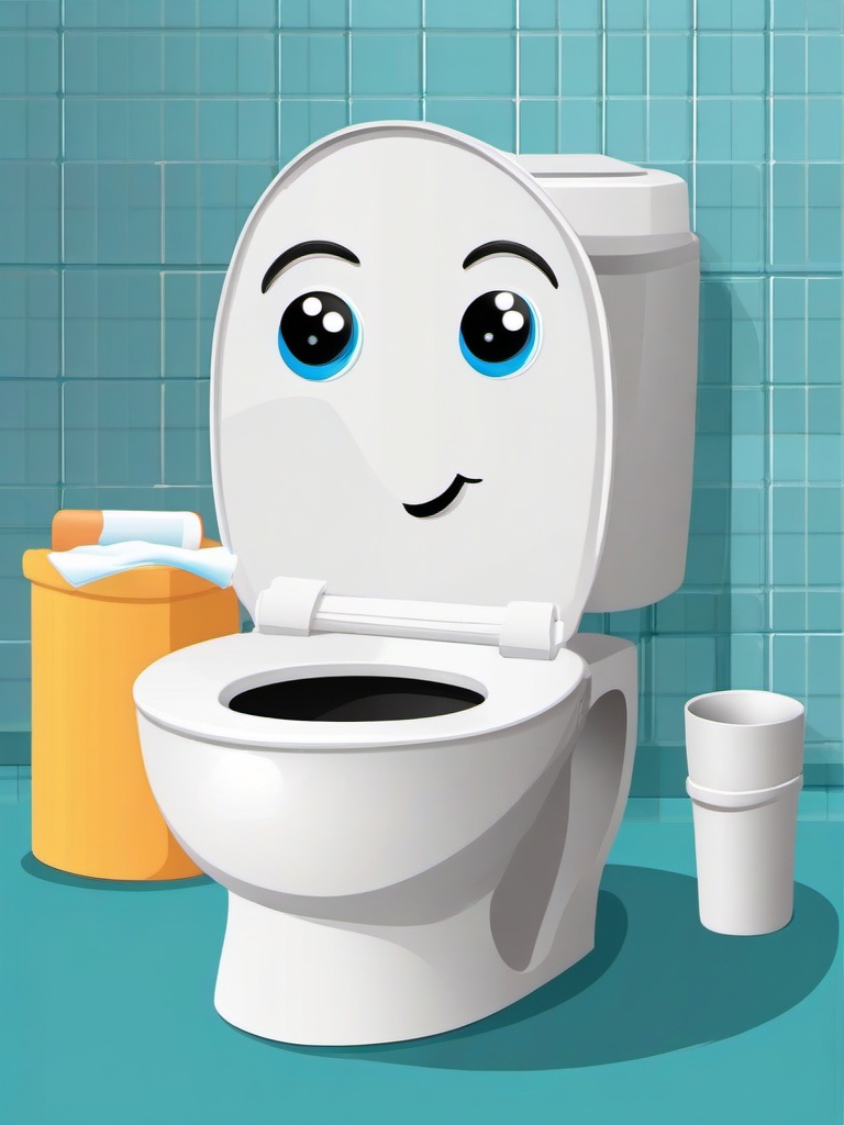 Toilet clipart - cartoon toilet with googly eyes and a smile  color,minimalist,vector clipart