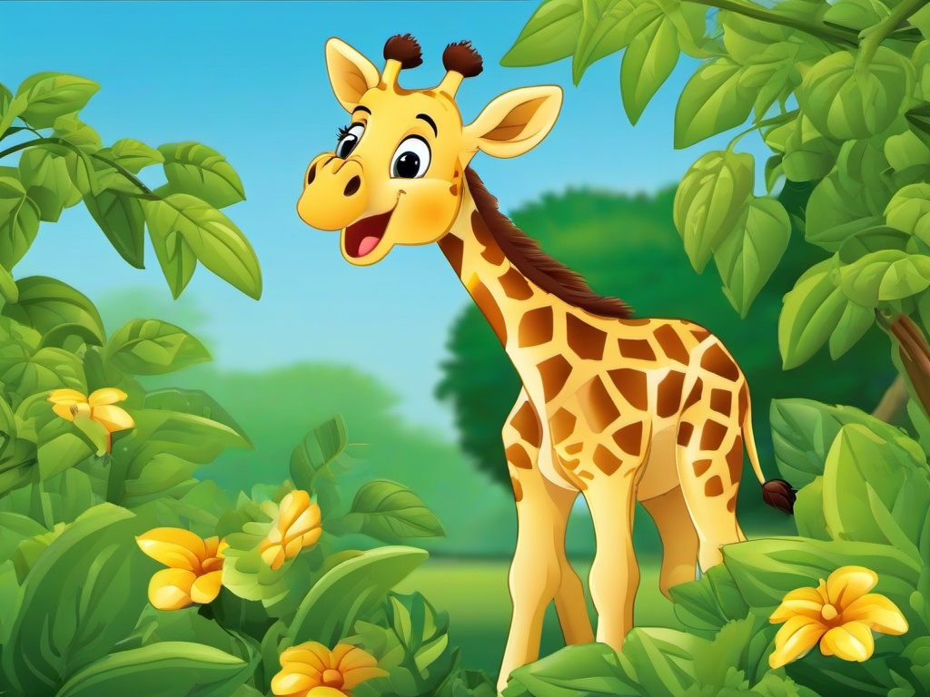 Giraffe Cartoon - Cartoon of giraffe eating leaves  