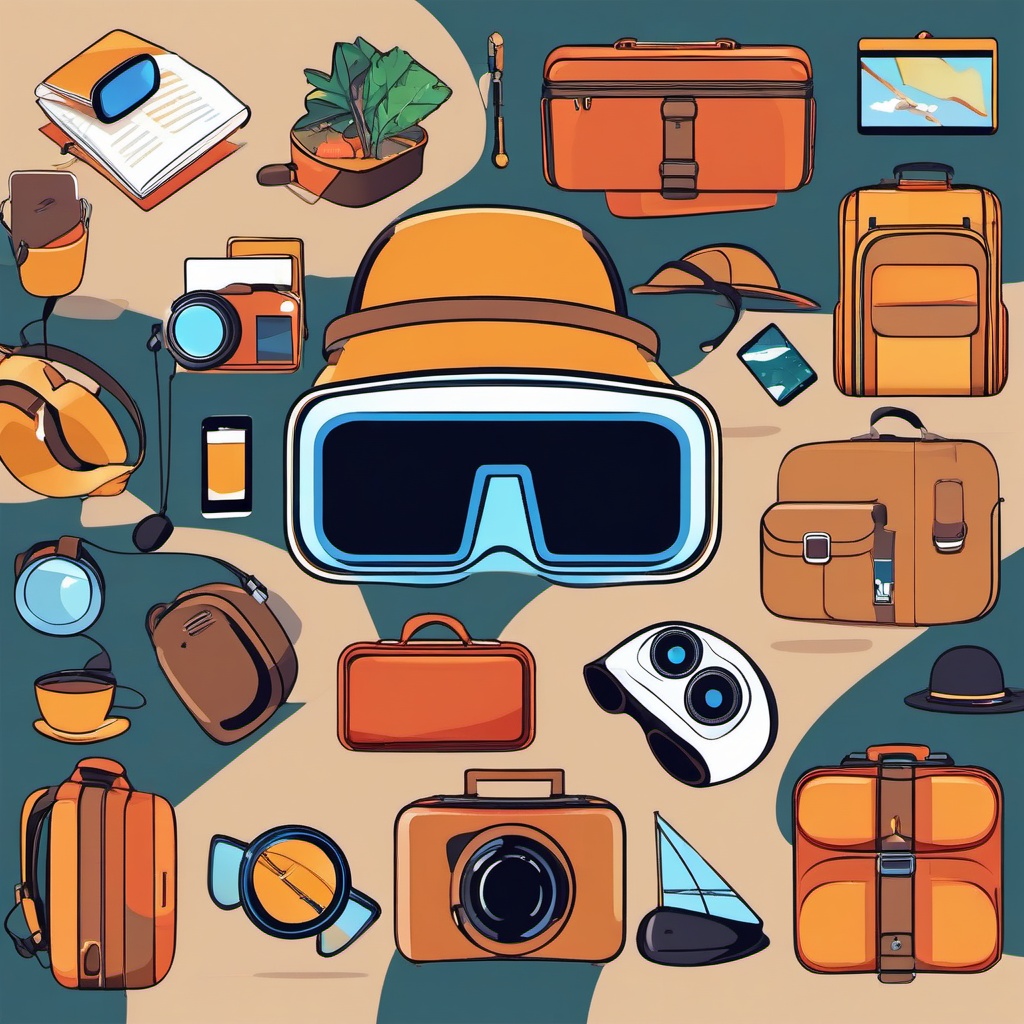 VR Travel clipart - VR travel experiences and exploration, ,vector color clipart,minimal