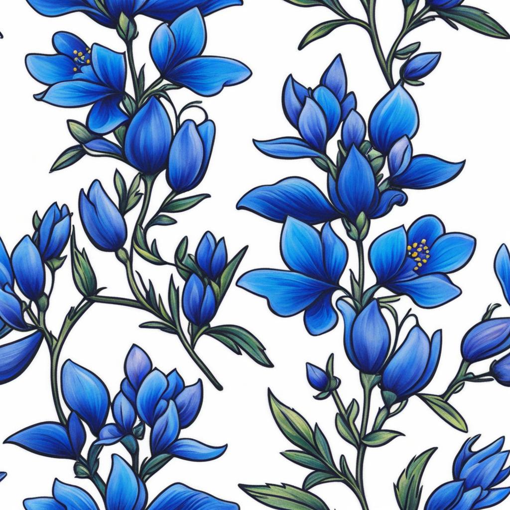 Bluebonnet tattoo, Artistic tattoos featuring the iconic and blue Bluebonnet flower. ,colorful, tattoo pattern, clean white background