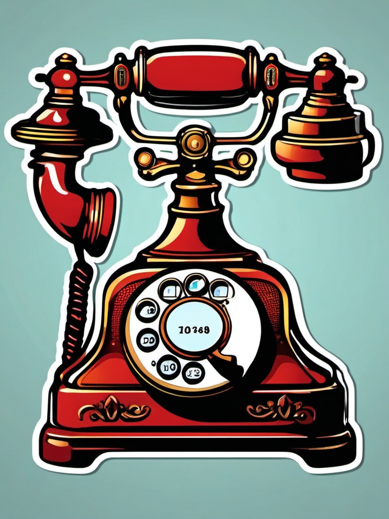 Telephone Sticker - Classic telephone, ,vector color sticker art,minimal