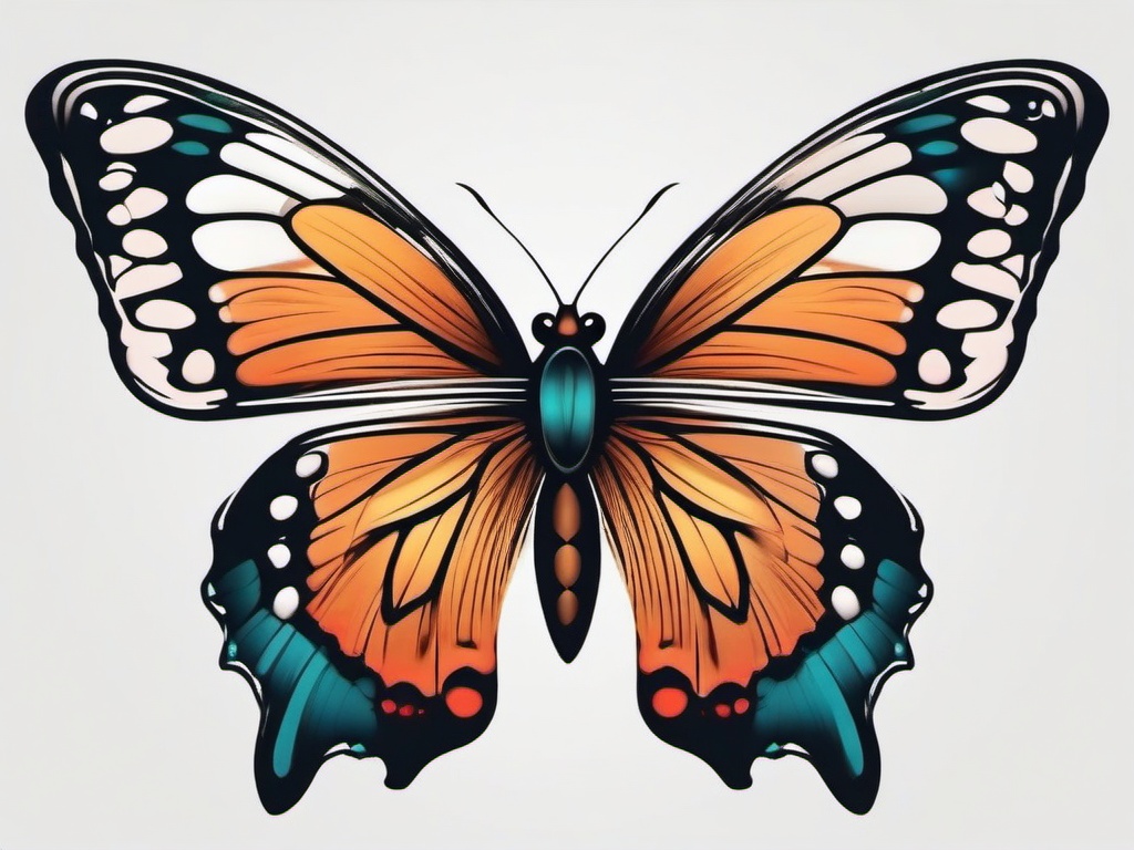 african butterfly tattoo  simple color tattoo, minimal, white background