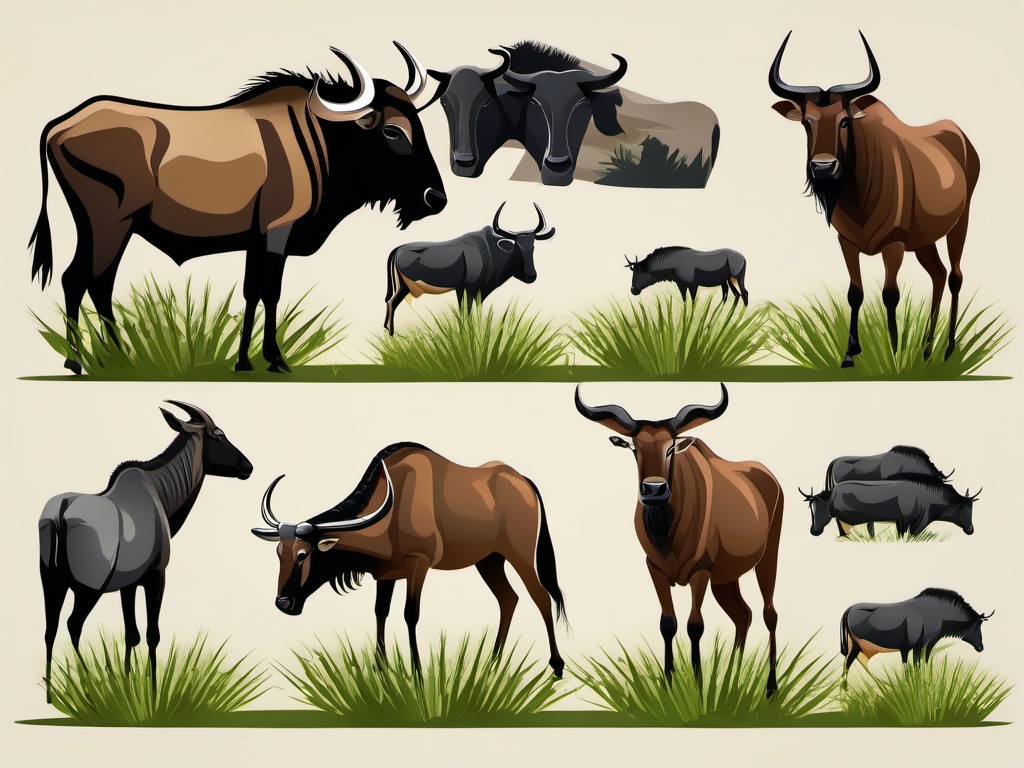 Wildebeest clipart - Large herbivore known for migration, ,color clipart vector style