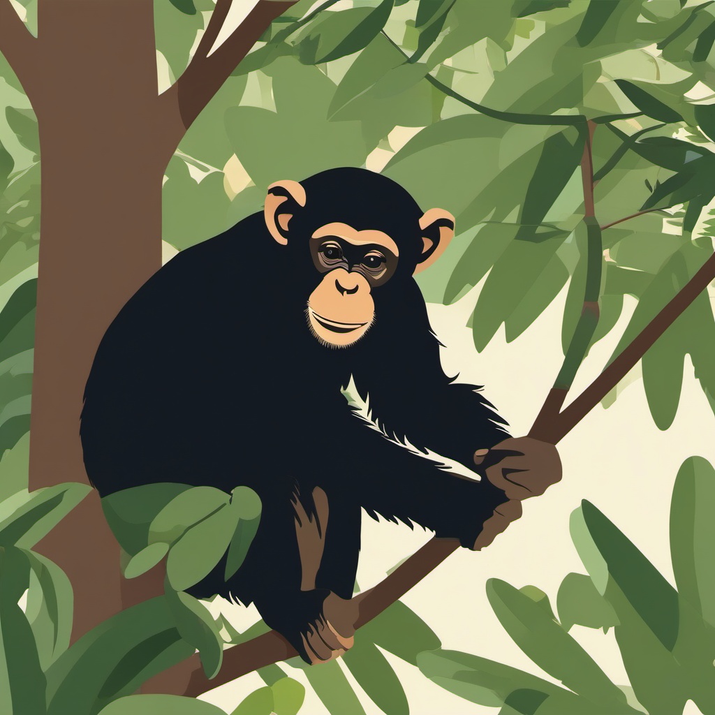 Chimpanzee Clip Art - Chimpanzee swinging through trees,  color vector clipart, minimal style