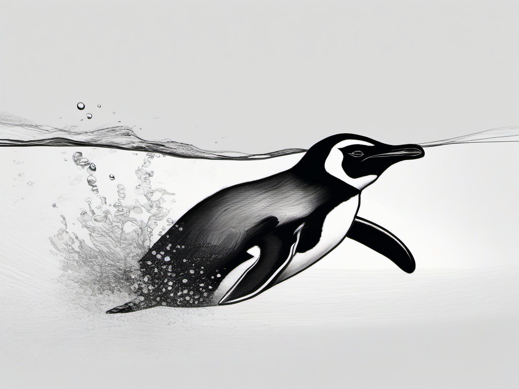 drawing of a penguin swimming underwater  minimal rough sketch scribbles,doodles,black and white