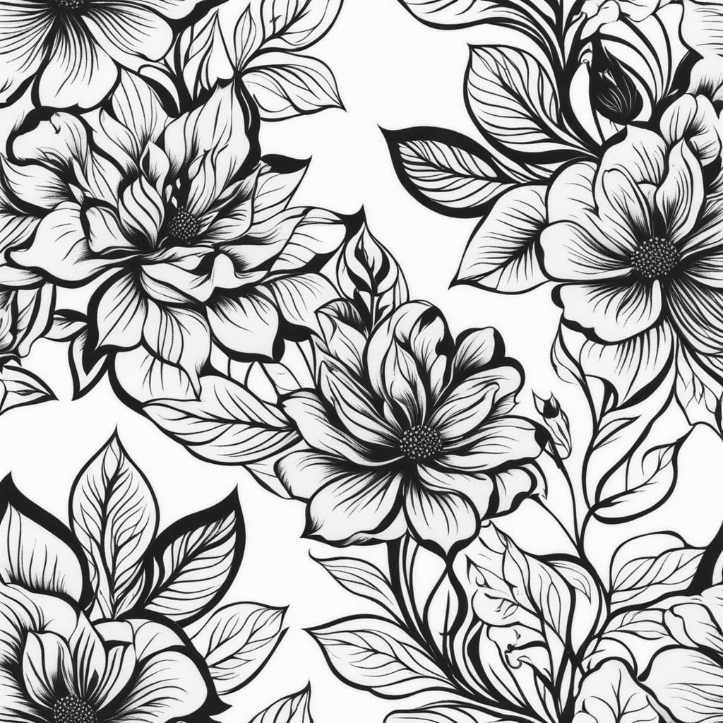 Black floral tattoo, Striking and bold tattoos featuring black floral motifs.  vivid colors, white background, tattoo design