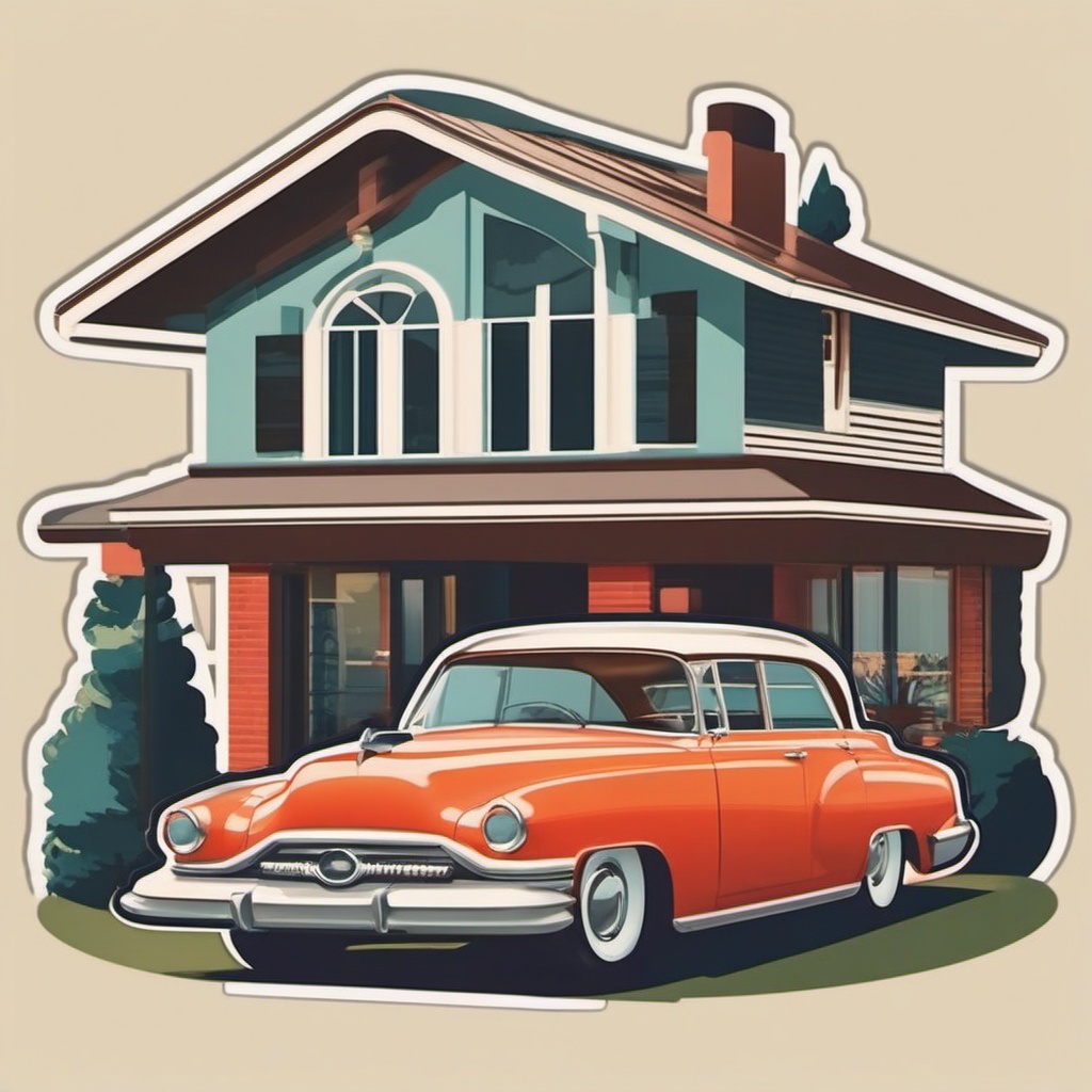 Retro Suburban House Sticker - Convey the nostalgia of the 1950s with the charming and retro suburban house sticker, , sticker vector art, minimalist design