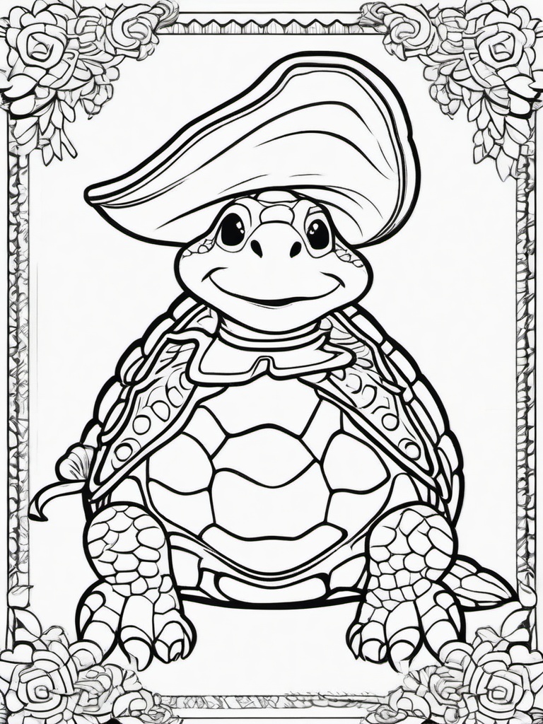 Turtle Coloring Pages - Cartoon turtle wearing a pirate hat  simple coloring pages