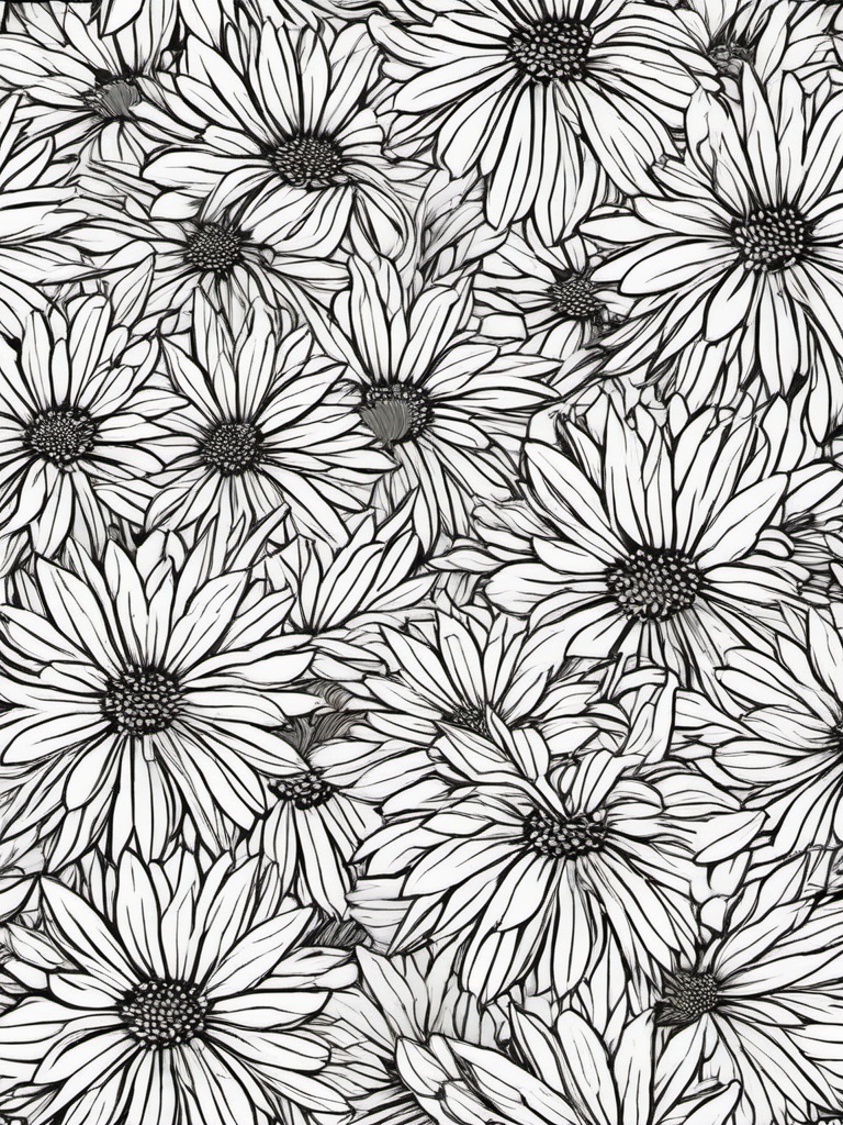 Floral Asters - Star-shaped blooms in vibrant fall colors.  outling,coloring pages,black and white