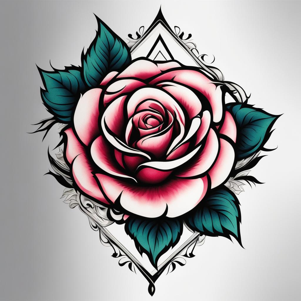 Neo traditional rose, A modern take on traditional rose tattoos.  color, tattoo patterns, white clean background