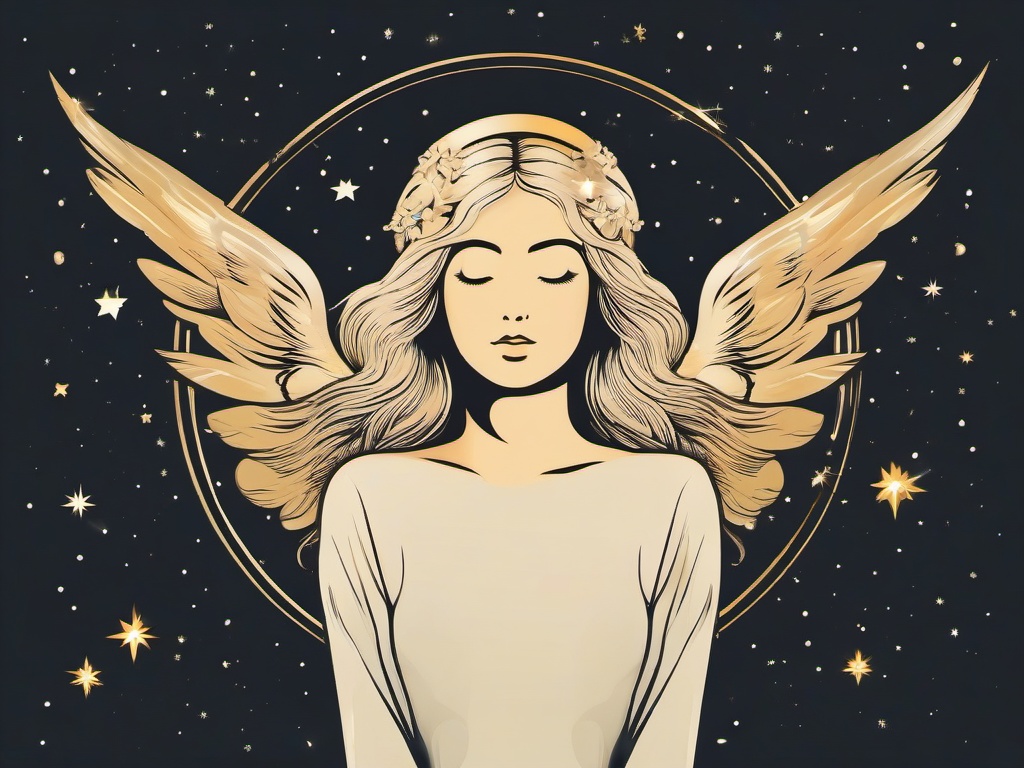 Angel clipart - angel surrounded by stars and light  color,minimalist,vector clipart