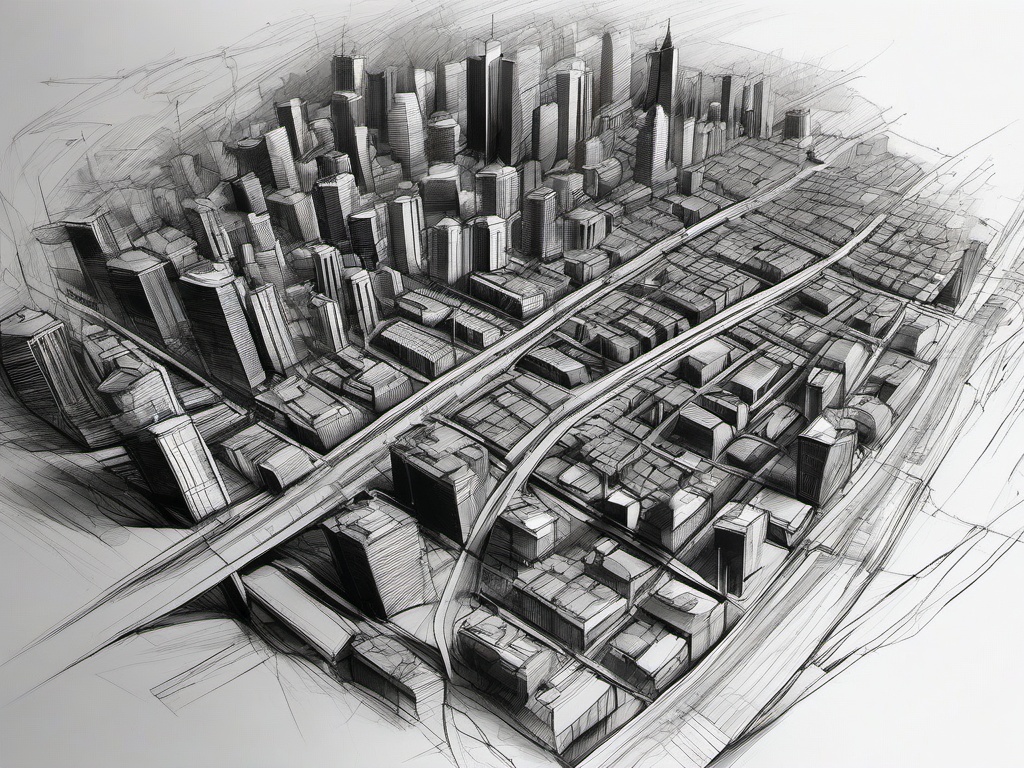 drawing of a city from above  minimal rough sketch scribbles,doodles,black and white