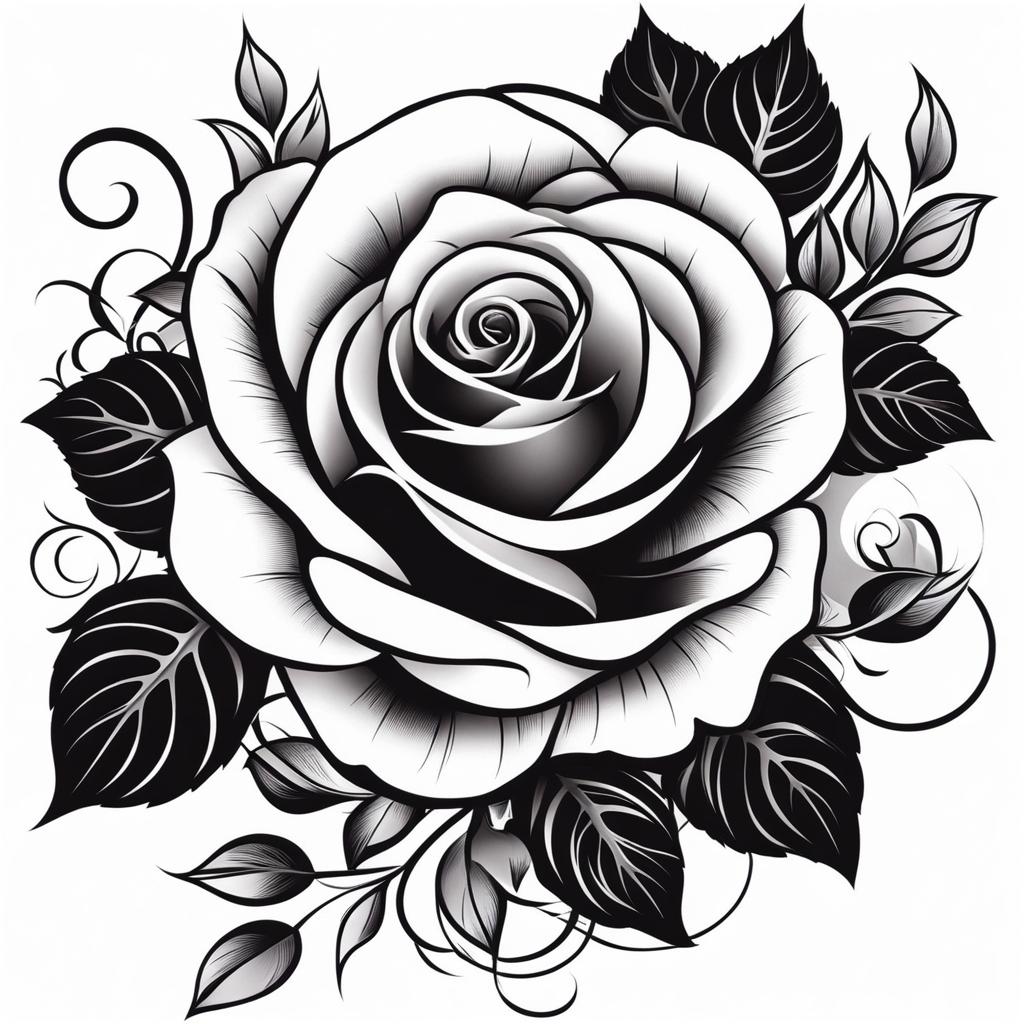 black rose tattoo black and white design 