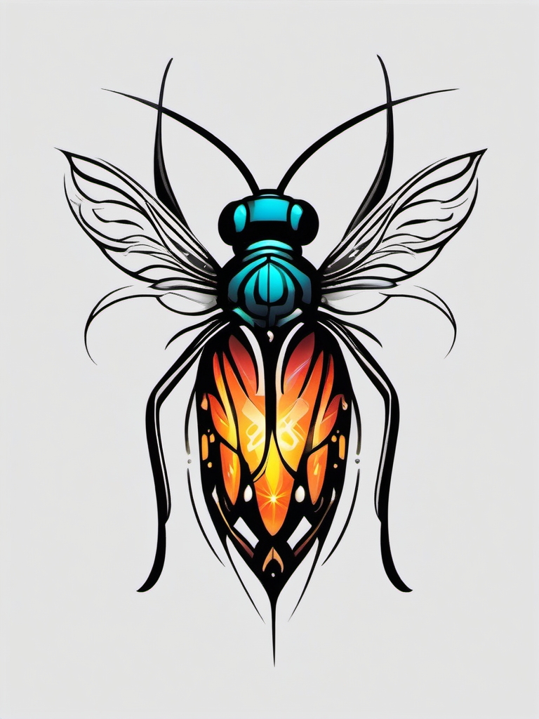 fire fly tattoo  simple color tattoo style,white background