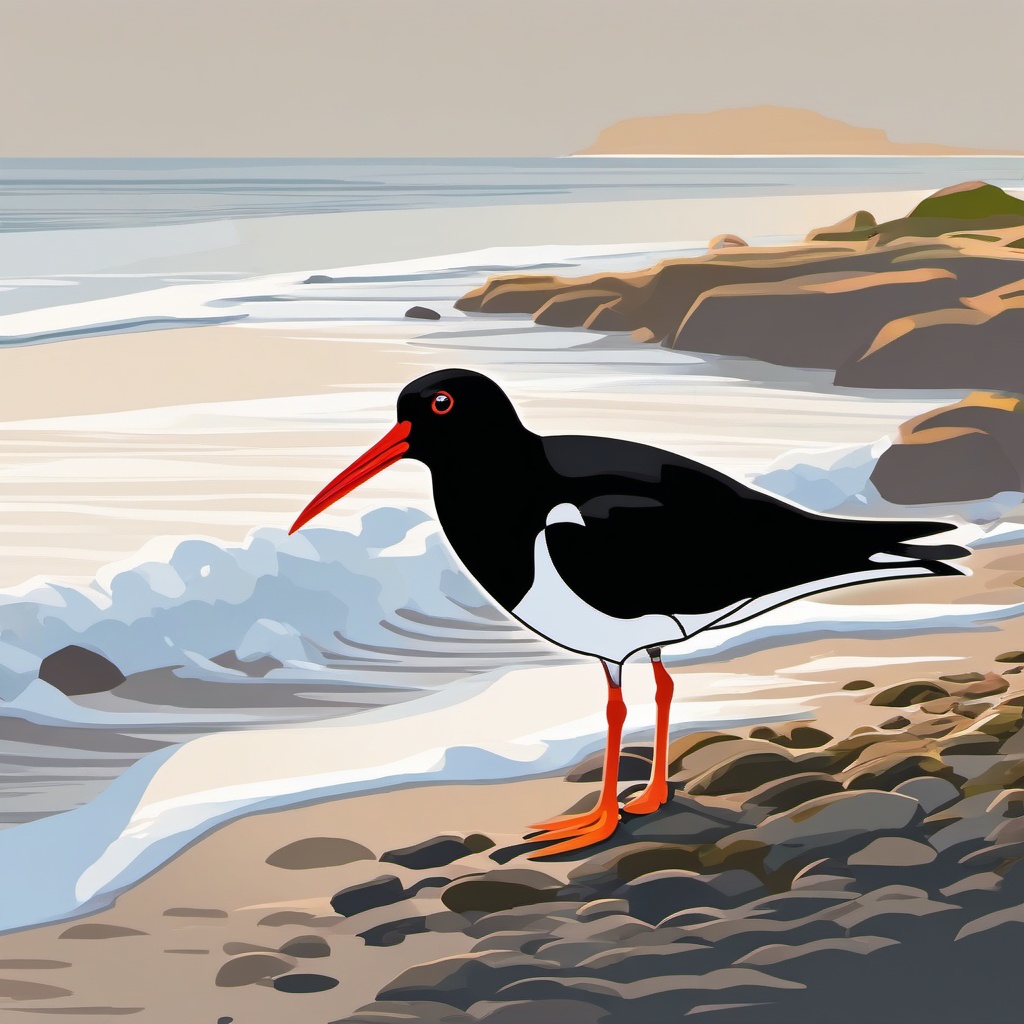 Oystercatcher Clipart - Oystercatcher probing the shoreline for food , minimal, 2d