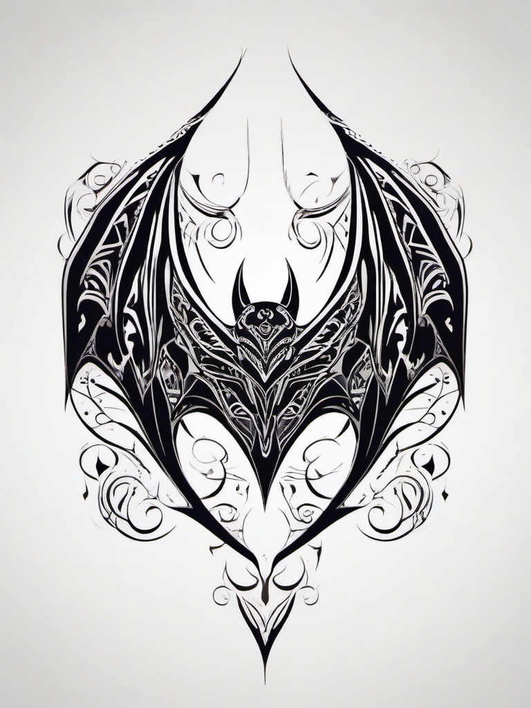 Bat Tribal Tattoo-Intricate and tribal-inspired representation of a bat in tattoo art.  simple color tattoo,white background