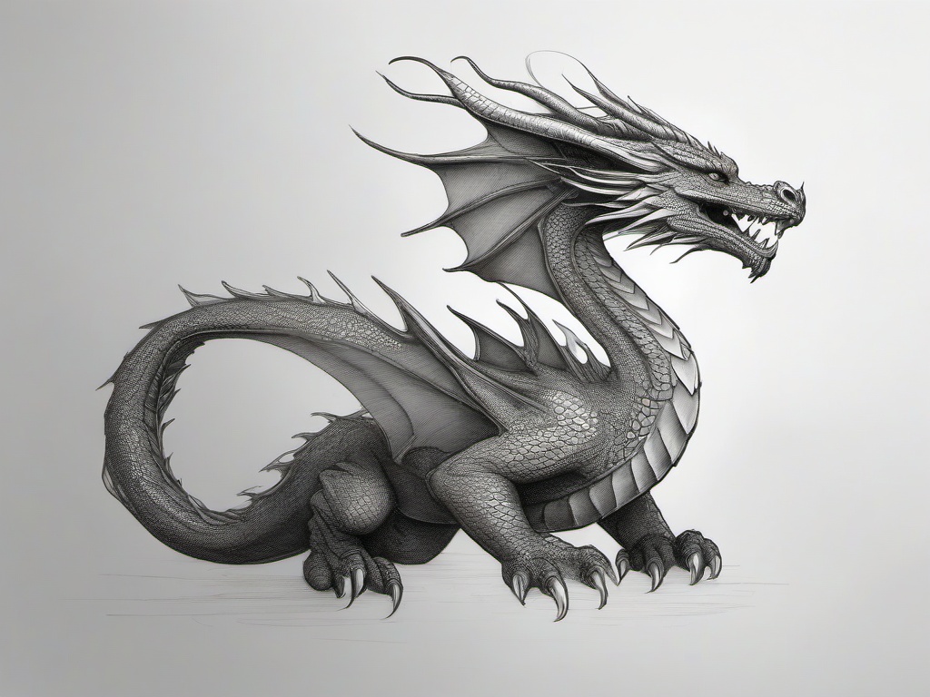 pencil drawing of dragon  minimal rough sketch scribbles,doodles,black and white