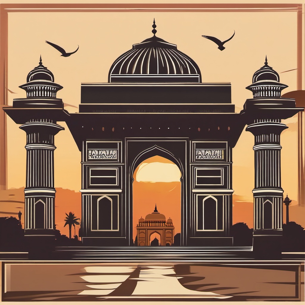 New Delhi clipart - India Gate and Jama Masjid in India,  color clipart, vector art