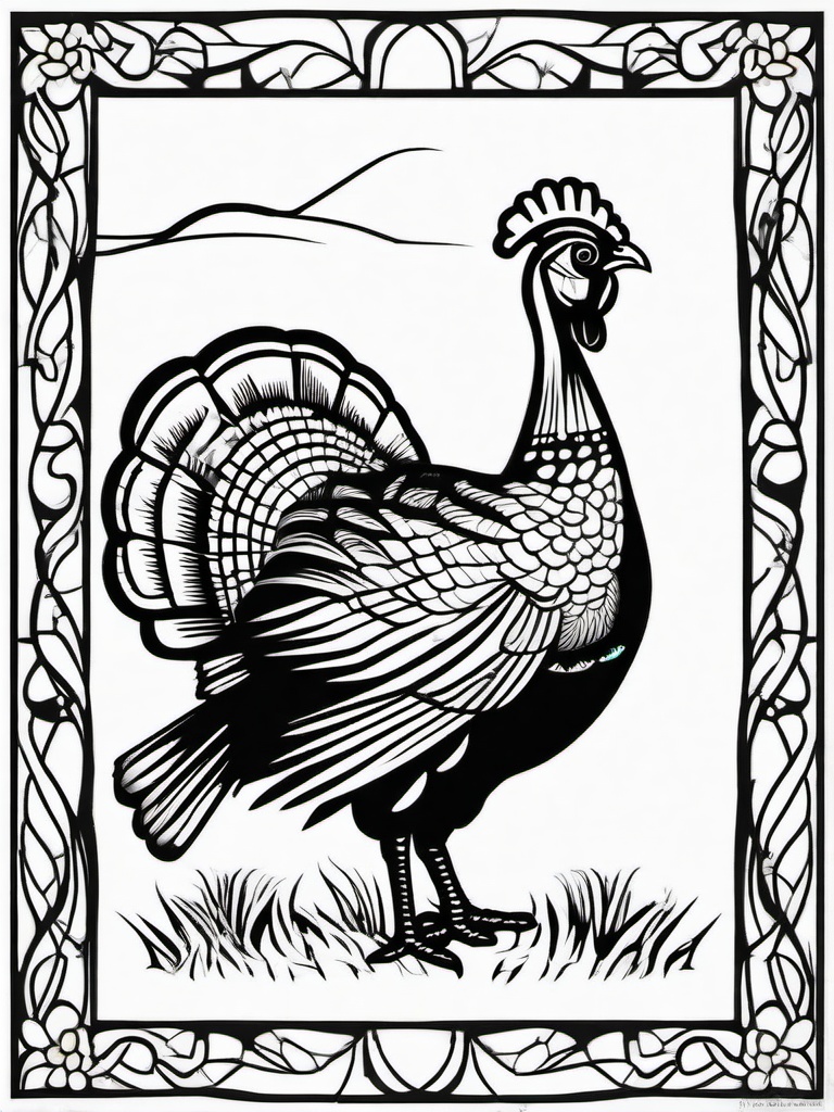 Turkey with a Cornstalk Coloring Pages - Classic Harvest Scene with a Turkey  minimal black outline printable sheet, coloring page