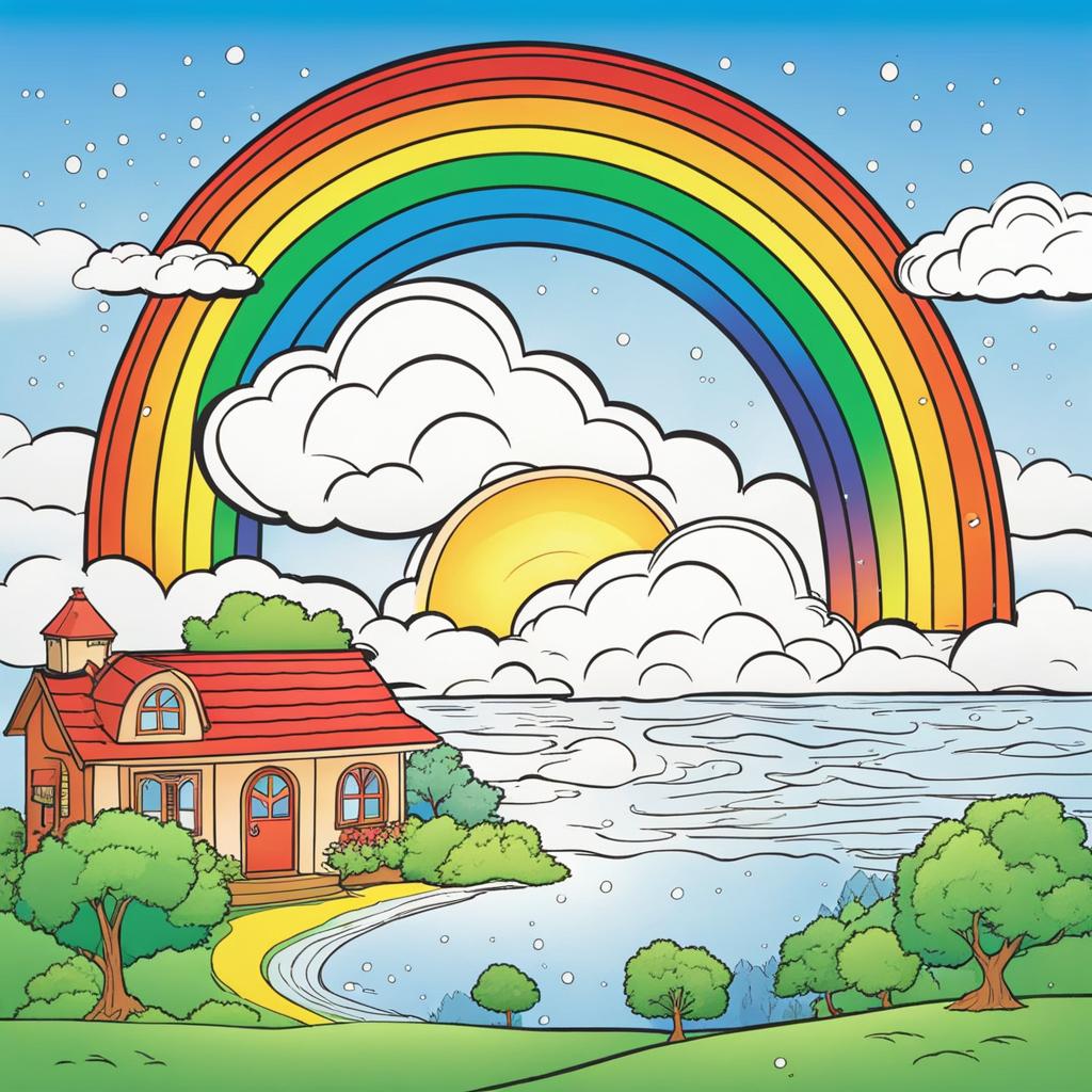 rainbow coloring pages - a double rainbow appears after a gentle rain shower. 