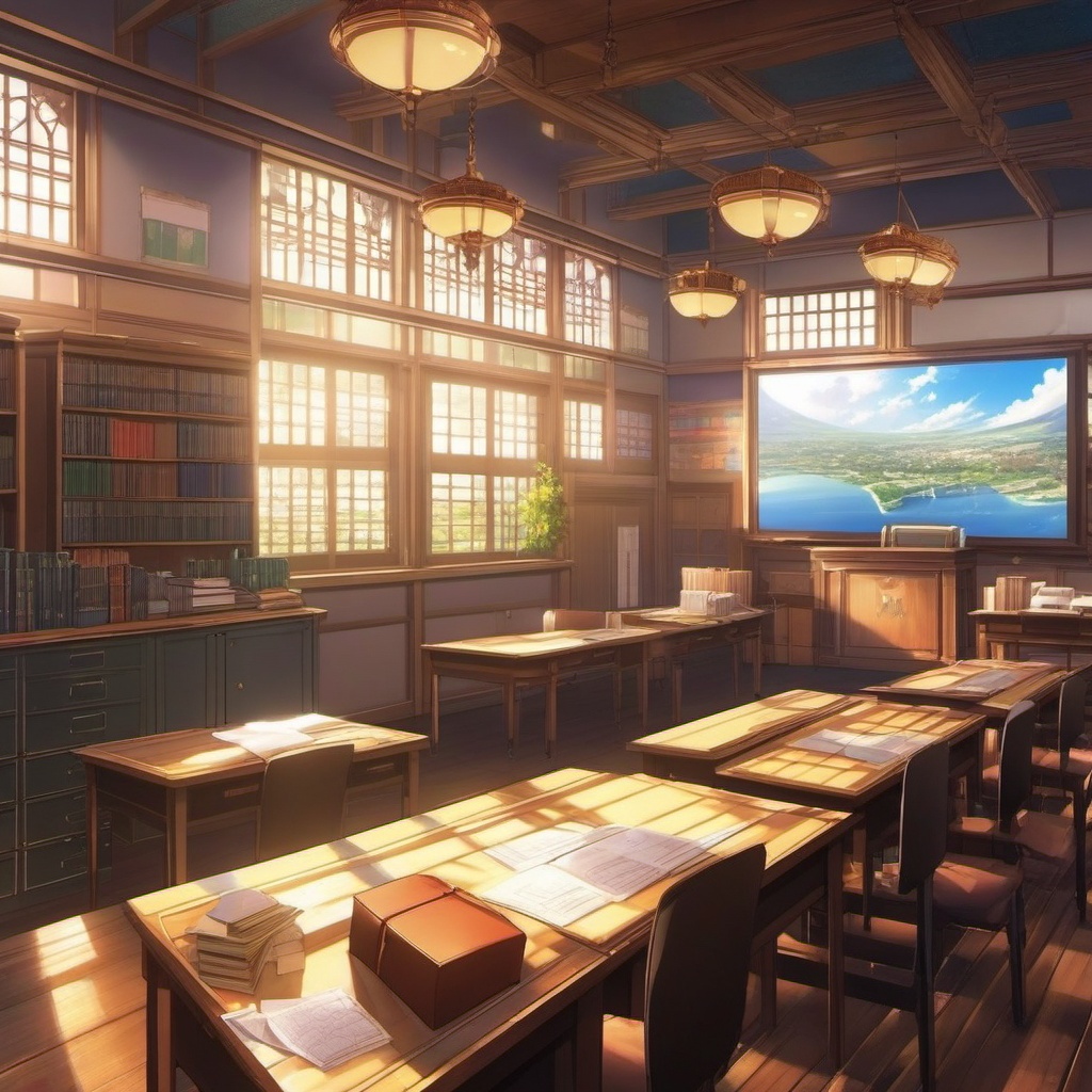 High School Classroom Adventures in Anime Anime Classroom Setting Anime Background intricate details, patterns, wallpaper photo