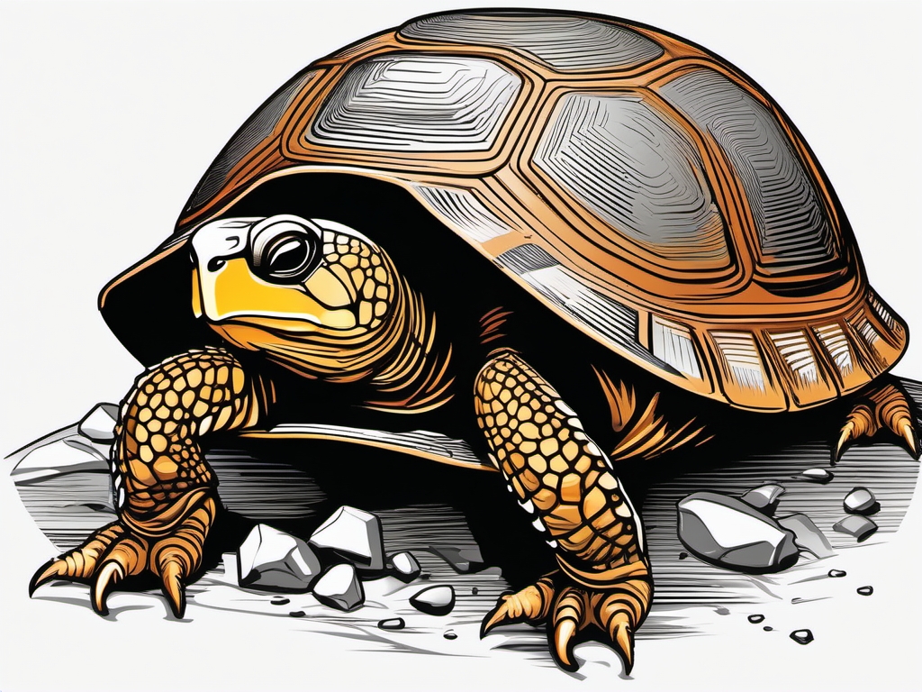 Box Turtle - Peeking out from the safety of its box-like shell, the box turtle explores its surroundings with curiosity.  vector art, clipart, minimal