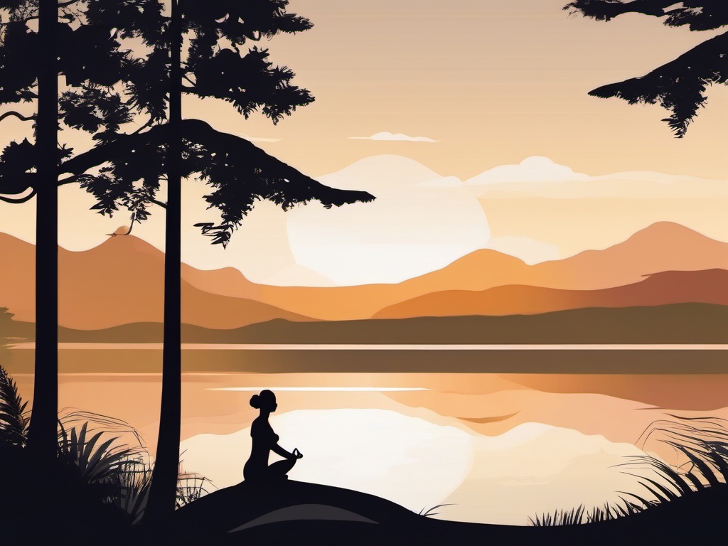 Lakeside Yoga clipart - A person doing yoga by the tranquil lake., ,vector color clipart,minimal