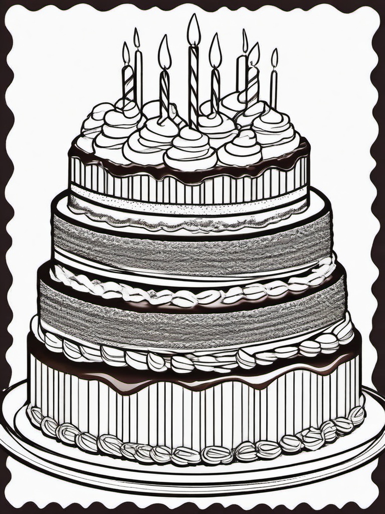 Cake Coloring Pages - Triple chocolate cake with rich layers  simple coloring pages