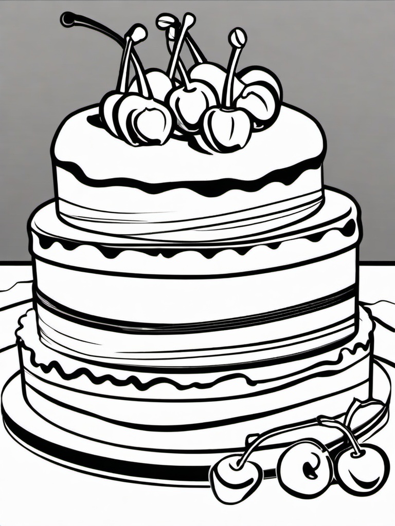 Cake Coloring Pages - Cherry chocolate cake with cherry filling  simple coloring pages