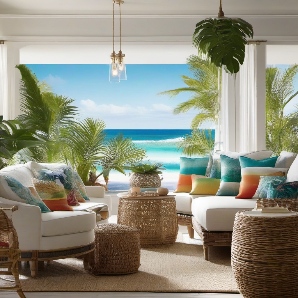 Beachfront Paradise Lounge - Create a beachfront paradise with sea-inspired decor. , living room decor ideas, multicoloured, photo realistic, hyper detail, high resolution,