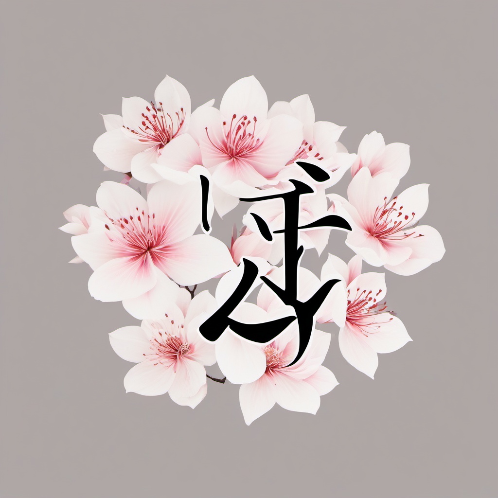 sakura kanji tattoo  simple color tattoo,white background,minimal