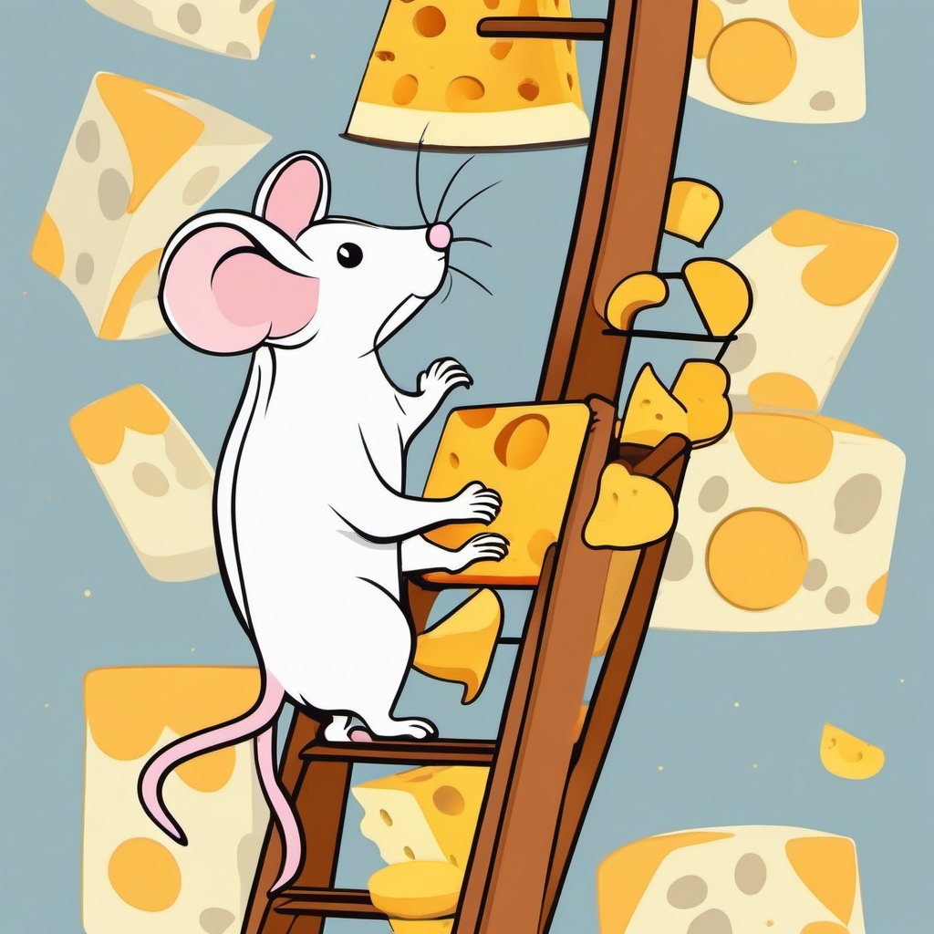 Mice clipart - mouse climbing up a ladder to reach cheese  color,minimalist,vector clipart