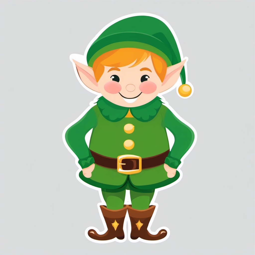 Elf clipart - cheerful elf with a green hat and outfit  color,minimalist,vector clipart