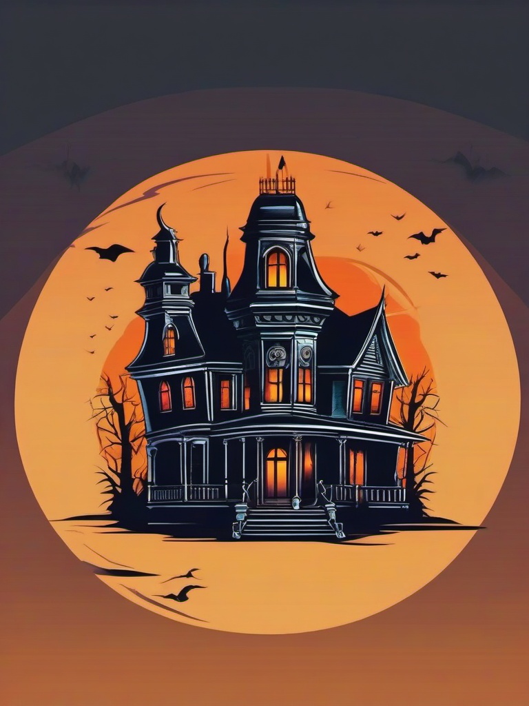 Haunted House Tattoo-Eerie charm, fascination with the spooky and mysterious.  simple vector color tattoo