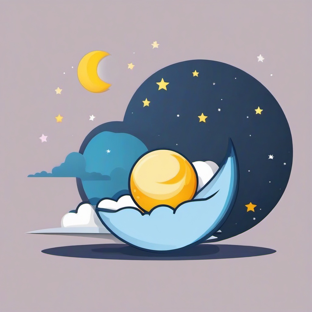 Sleep clipart - cartoon moon with a sleeping cap  color,minimalist,vector clipart